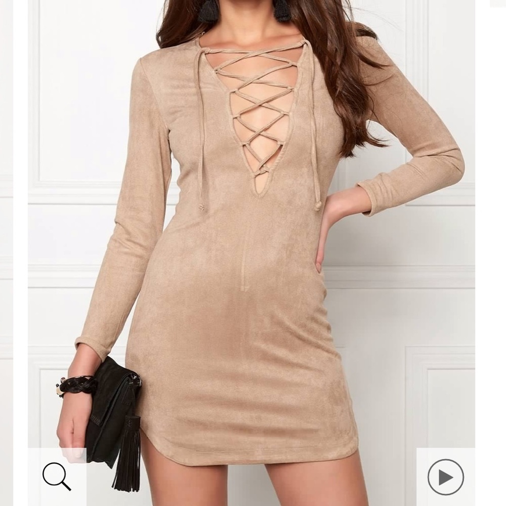 WYLDR Pretty Tied Up Mini Dress Creme Suede Lace